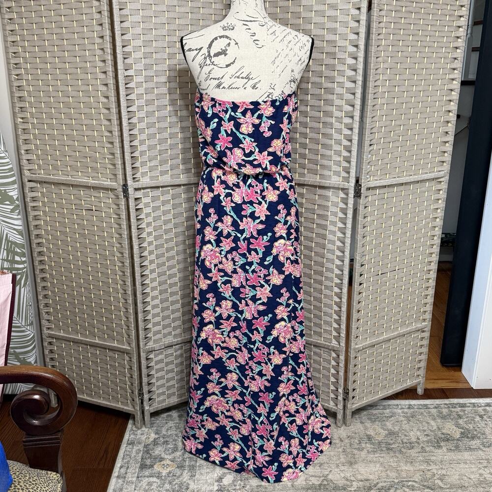Lilly Pulitzer MARLISA MAXI DRESS Size M Navy PRETTY SOCIAL Strapless Knit EUC - Picture 3 of 8